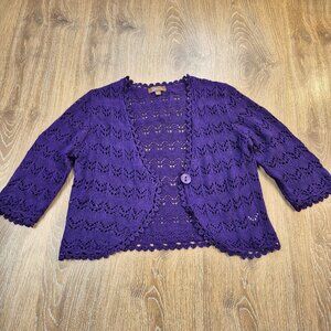 Jessica Purple crochet Cardi Small 6 8 Bohemian Fairycore Cottagecore Grandma